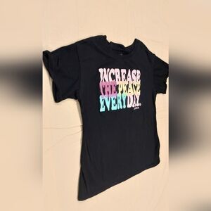 Justice Black Tee with Multicolor Peace Message